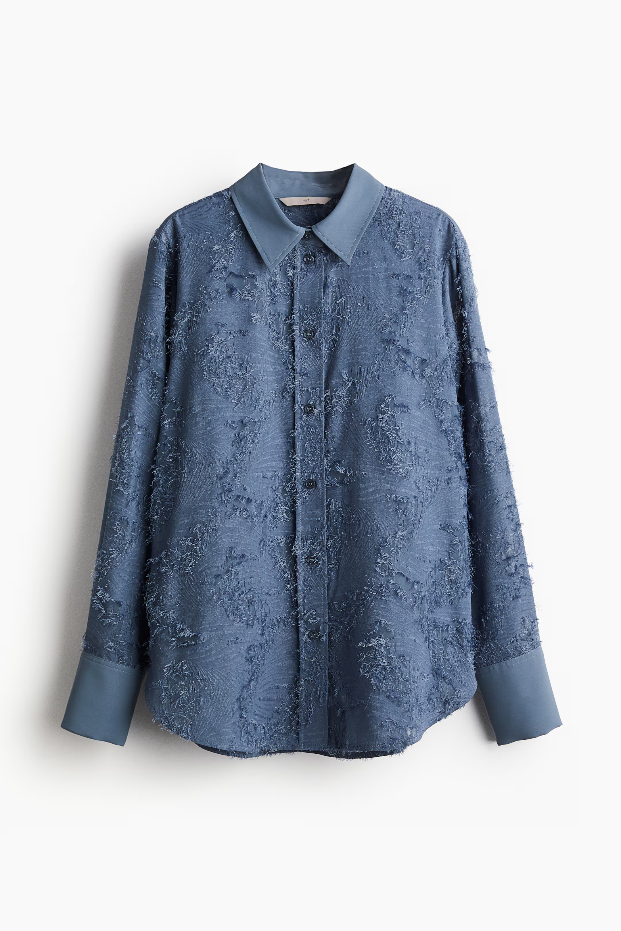 Textured-weave Shirt - Long sleeve - Regular length - Pigeon blue - Ladies | H&M US | H&M (US + CA)