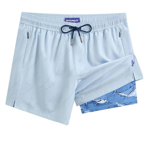 maamgic Mens Swim Trunks with Compression Liner 5 Inch Inseam Quick Dry Board Shorts with Zipper ... | Amazon (US)