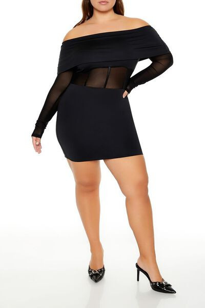 Plus Size Sheer Foldover Mini Dress | Forever 21