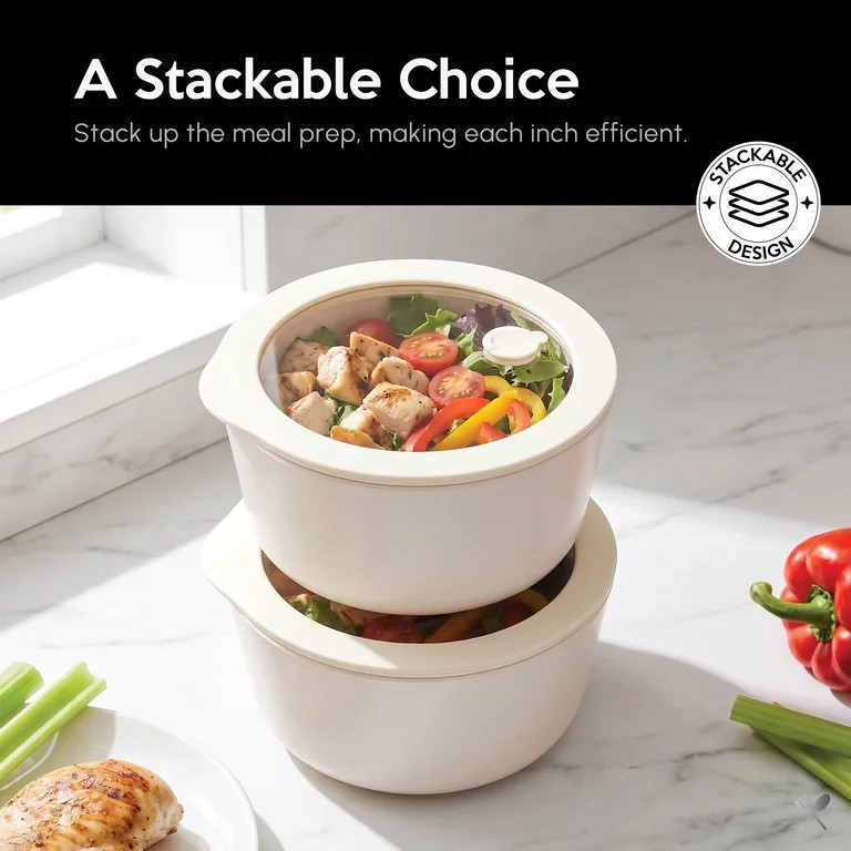 Just Cook Ceramic Glass 32.1 Oz or 4 Cups, Round Food Storage Container for Meal Prep and Lunches... | Walmart (US)