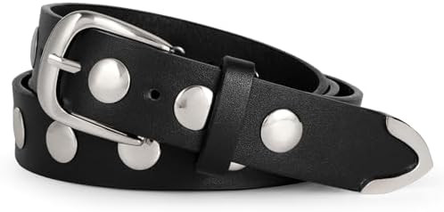 WERFORU Women Fashion Leather Belt for Jeans Pants Dress Ladies Vintage Punk Studded Belt with Go... | Amazon (UK)
