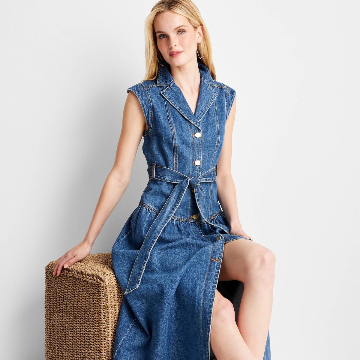 Women's Sleeveless Denim Button-Front Midi Dress - Future Collective™ with Jenee Naylor Medium ... | Target