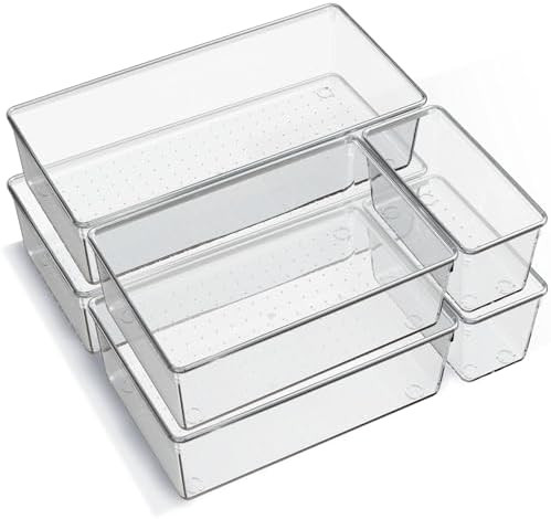 6 Pack Large Clear Plastic Drawer Organizer Trays, Acrylic Kitchen Drawer Organization and Storag... | Amazon (US)
