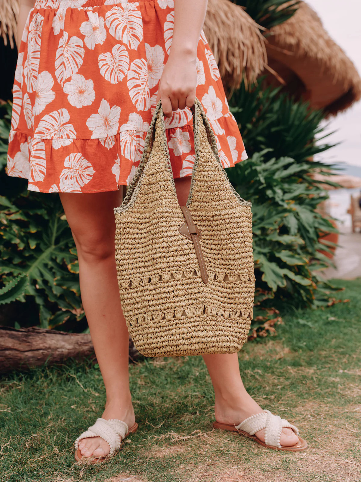 Woven Color Contrast Tote Bag | Bloomchic