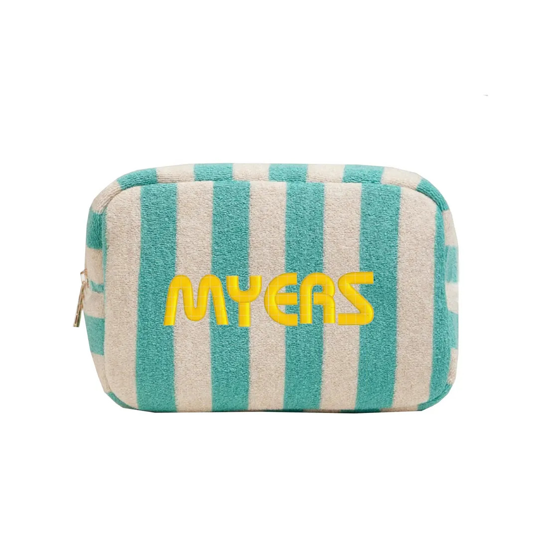 Personalized Embroidered Cabana Striped Terry Cosmetic Bag, Bachelorette Party Customized Toiletr... | Etsy (US)