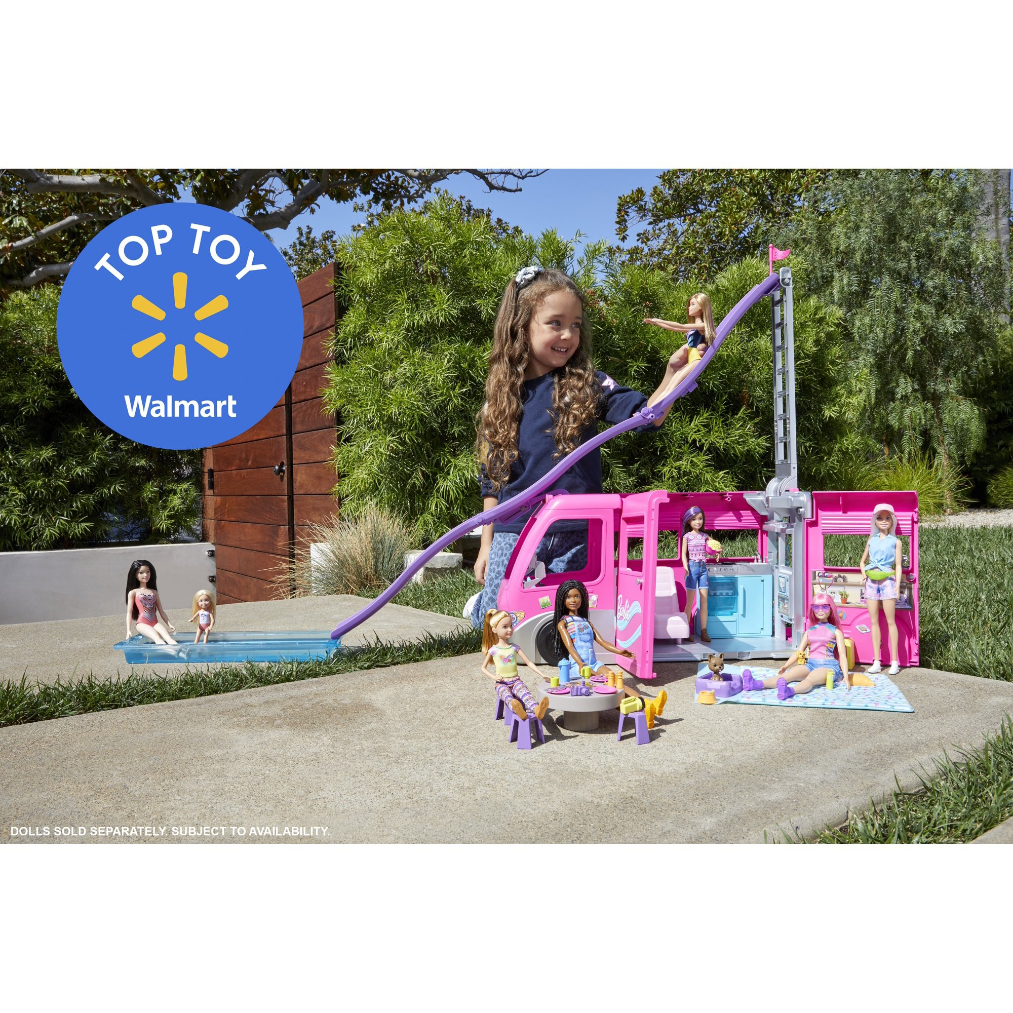 Barbie DreamCamper Vehicle Playset with 60 Accessories Including Pool and 30-inch Slide | Walmart (US)