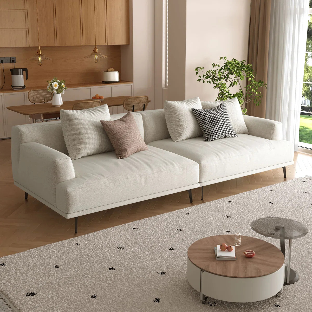 Reve Four-seater Cotton And Linen Sofa with pillows | Wayfair North America