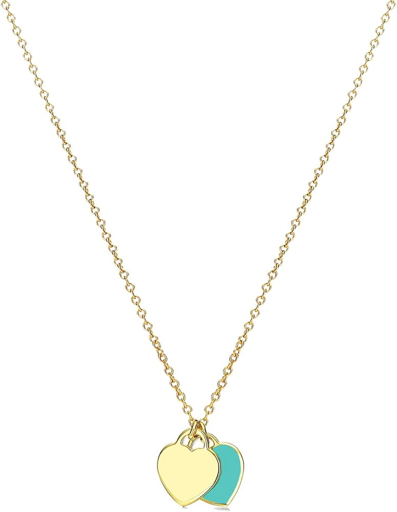 Silver Double Mini Heart Tag Pendant Necklace for Women, Cute Heart Necklace Jewelry for Valentin... | Amazon (US)