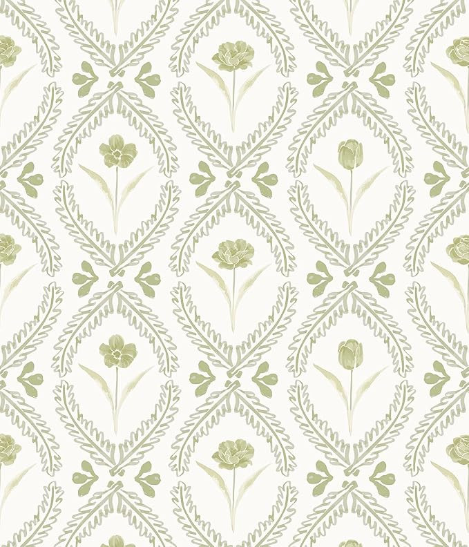 Peel and Stick Wallpaper Floral Vintage Stick on Wall Paper 16.9in x118.1in Beige and Green Flora... | Amazon (US)