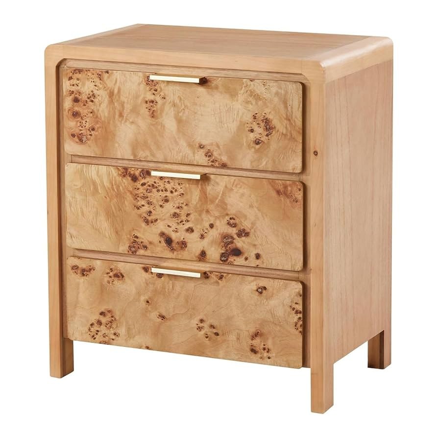 Burl Finish 3 Drawer Nightstand, Wood Rustic Farmhouse Dresser, Vintage Accent Storage Bedside Ta... | Amazon (US)