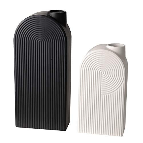 TERESA'S COLLECTIONS Ceramic Modern Vase Set of 2, Black and White Geometric Decorative Vases for Ho | Amazon (US)