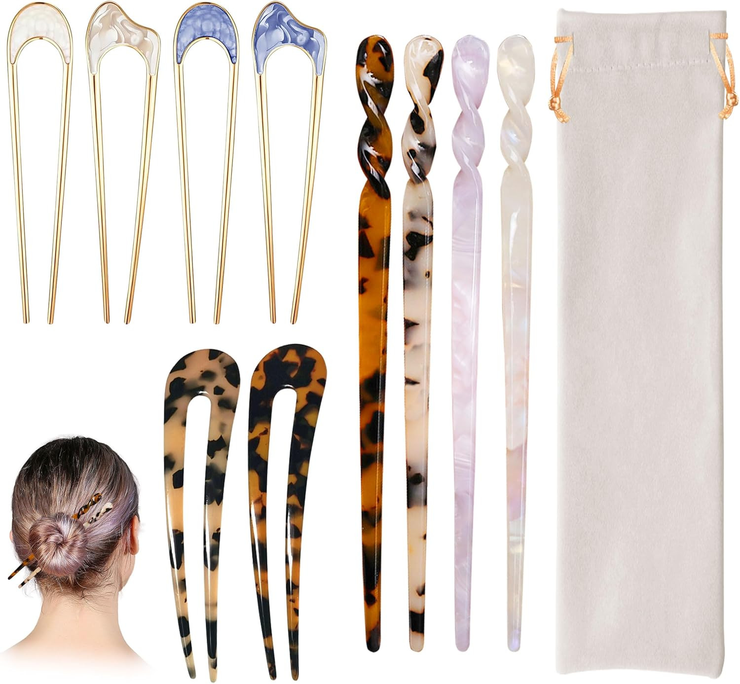 10 Piezas Palitos de Pelo de Acetato, Vintage Palillos Para el Pelo, Carey Horquilla Francesa For... | Amazon (ES)