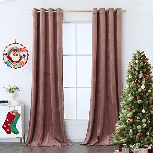 Timeper Velvet Curtains 84 inches - Elegant Décor Wild Rose Pink Blackout Curtains, Grommet Ther... | Amazon (US)