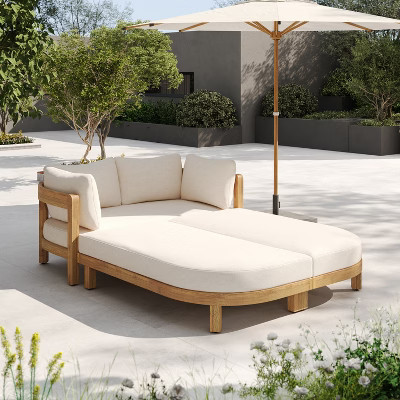 Scott Living Donovan Outdoor Acacia Wood Daybed with Cushion, Teak/Beige | Target