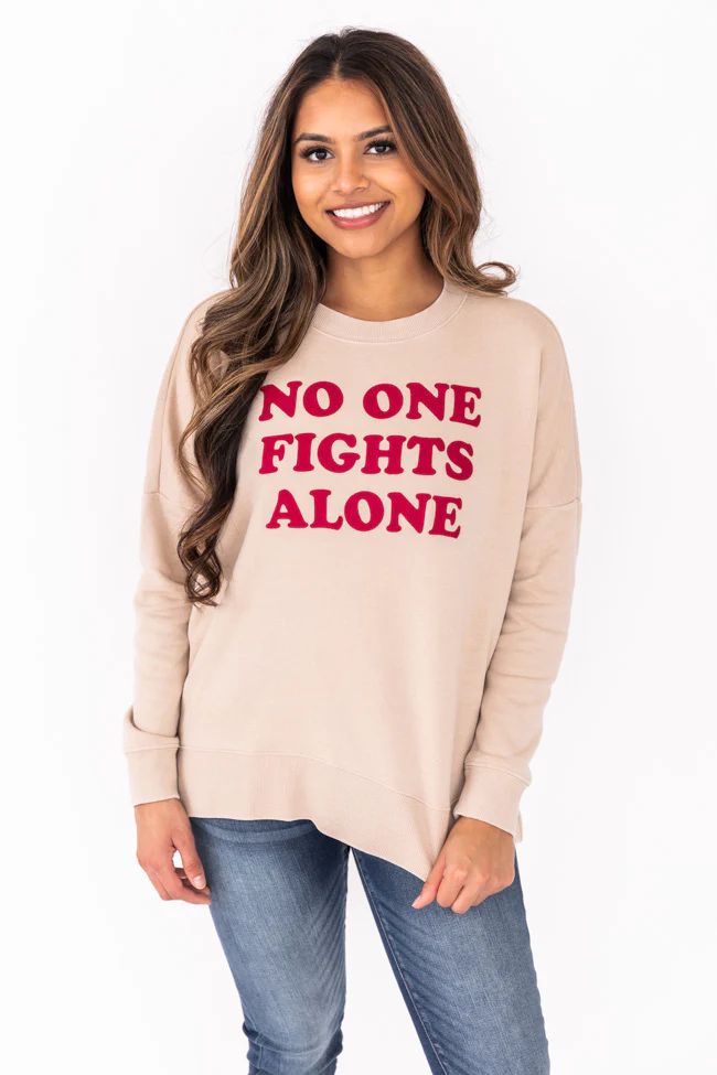 No One Fights Alone Light Tan Graphic Sweatshirt | The Pink Lily Boutique