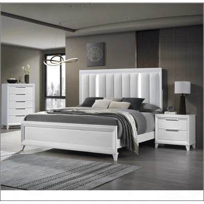 1pc Queen Size LED Light Linen Look Fabric Upholstered Headboard Panel Bed | Wayfair North America