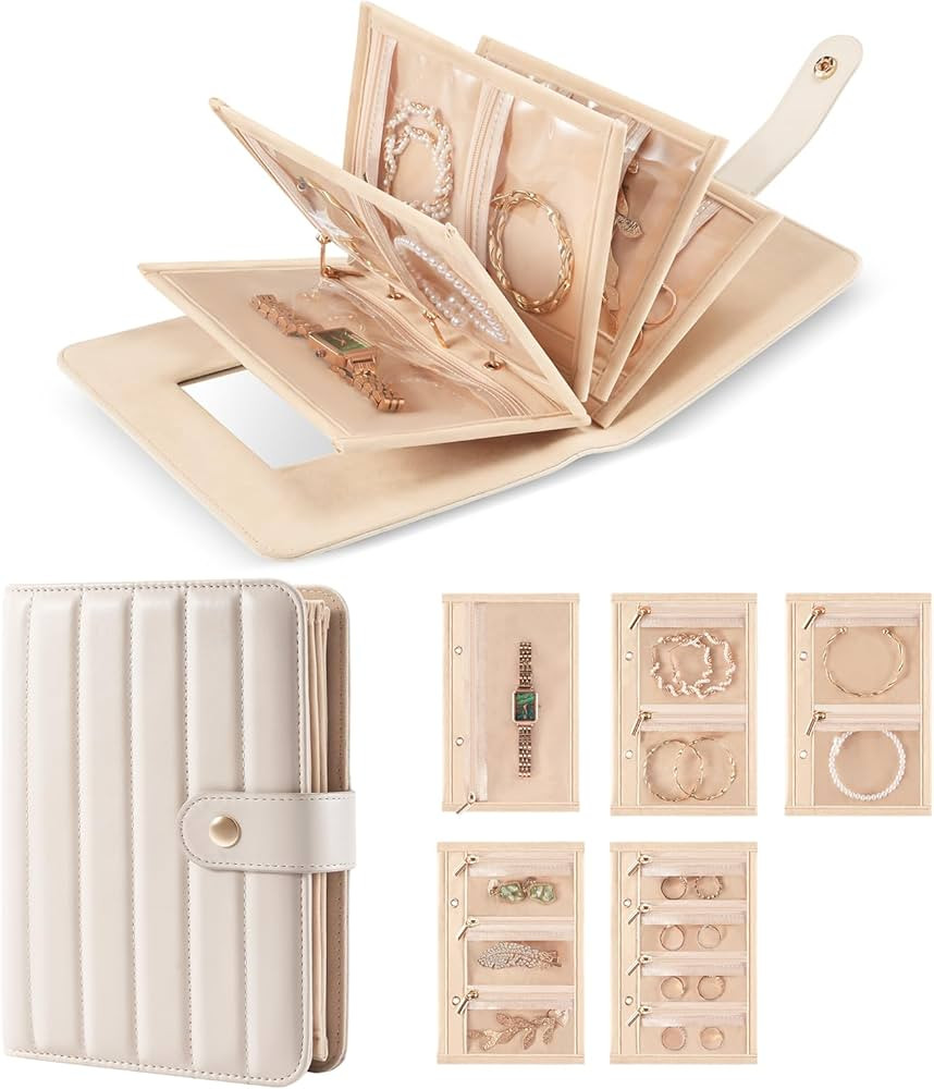 Amazon.com: Lolalet Travel Jewelry Organizer Case, Portable Jewlery Storage Book Portfolio Binder... | Amazon (US)