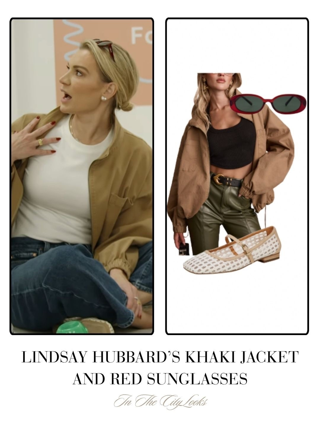 Lindsay Hubbard’s Khaki Jacket and Red Sunglasses