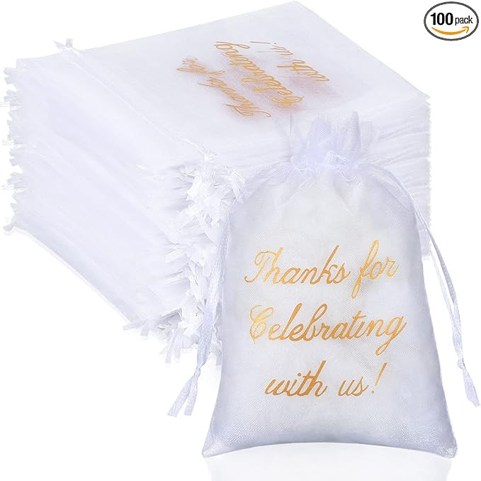 100 Pcs Thank You Bags Sheer Organza Bags Wedding Party Favor Bags with Drawstring Thanks for Cel... | Amazon (US)