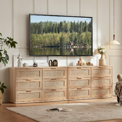 BALHAM TRADE-Set of 2 Rattan 6 Drawer 48" Wide Boho Bedroom Dresser Wooden with Metal Handle Natural Wood-2-6 Drawers 15.5"D x 96"W x 30"H | Target