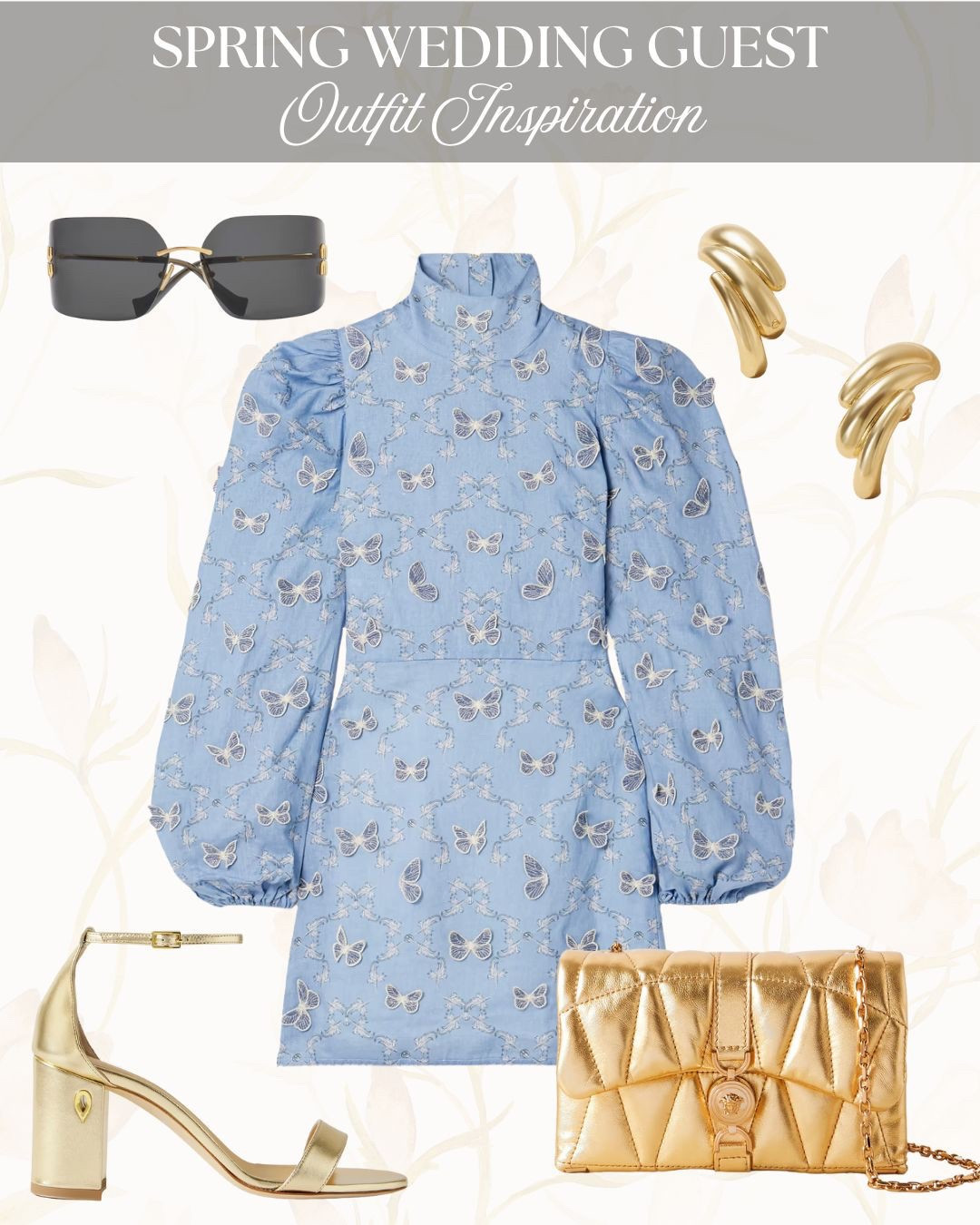 Looking for the perfect spring wedding guest outfit? This chic and elegant look blends pastel charm with gold accents, creating a stunning ensemble ideal for celebrating love in style. ✨

The butterfly print mini dress is soft and playful, while the metallic heels and quilted bag add a touch of glam. Complete the look with statement sunnies and bold gold earrings—perfect for an outdoor ceremony or stylish reception. 🌸

#SpringWeddingGuest #WeddingGuestOutfit #SpringStyleInspo #ElegantStyle #ButterflyDress #PastelFashion #GoldAccessories #LTKWeddingStyle #ChicAndFeminine #SpringOccasionWear #WeddingSeasonStyle #FashionInspo #RomanticStyle #LTKSpring #PetiteFashion

#LTKParties #LTKStyleTip #LTKWedding