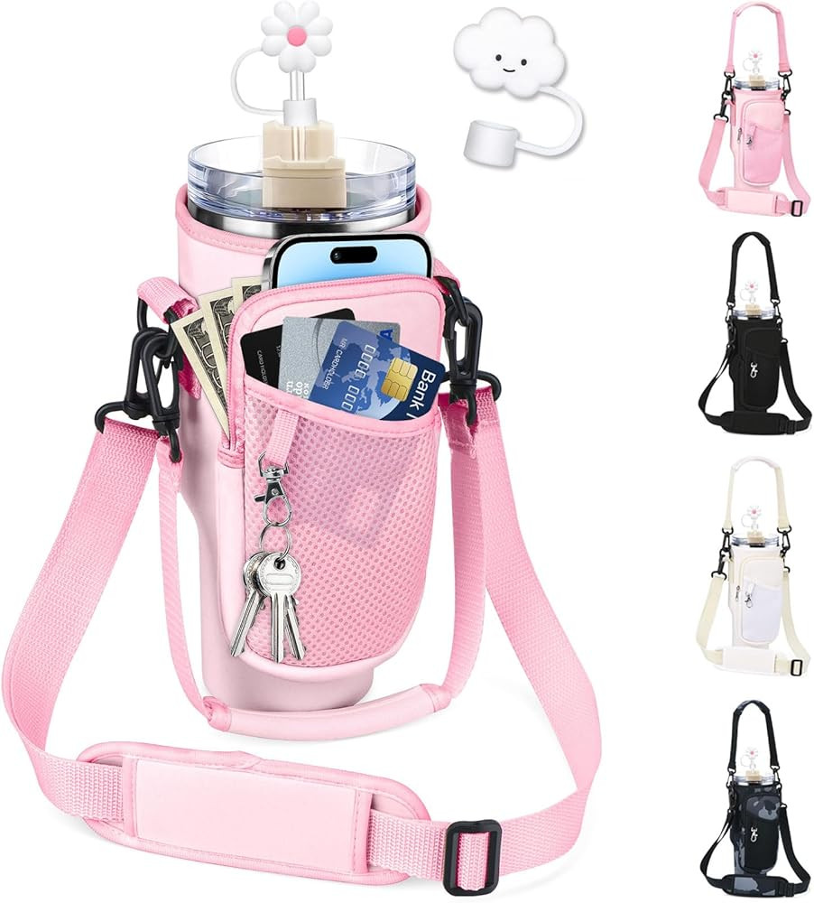 Water Bottle Carrier Bag for Stanley 40oz Tumbler with Handle,Water Bottle Holder with Adjustable... | Amazon (US)