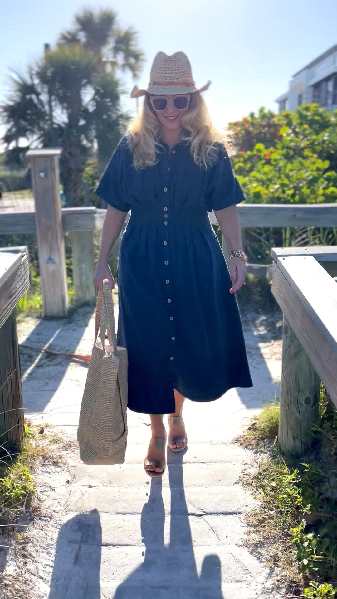 🏝️SOFT SURROUNDINGS: #ad Packing for a beach resort getaway? Here’s the dress you need! @soft_surroundings #softsurroundings

👗My embroidered short sleeve midi dress flatterers with front and back tucks that define your waist. Love the tonal embroidery and beautiful floral pattern. You can wear this meeting friends for a lunch date, a beach getaway or everyday wear. Effortless style + versatility + breathable fabric = The dress you need!

🫶🏻Truly looks like a sophisticated denim dress. Buttons down the front, has side pockets and so soft! I’m wearing a medium and it fits true to size. Available in XS-3X. Color: Embroidered medium wash.

👒When heading out to the beach, don’t forget to pick up my Catalina Cowboy hat! This raffia hat features a colorful braided faux suede hatband and has an interior adjustable sweatband that makes it comfy. Also love the shapeable three inch brim to offer extra sun protection. 

🙌🏼In addition to my hat, I’m wearing a set of five bracelets with matching earrings. The genuine rhodonite beads in pinks, golds and earth tones look fantastic for spring and summer.

👡You can’t forget about these insanely comfortable textured sandals. Obsessed! This golden leather sandal has a soft shimmer and glow. Elevated and chic. You’ll be reaching for these all spring and summer long. I walked around all day and my feet felt great. Order your normal size. These are fantastic!

👉🏼Follow my shop @jtstjtst11 on the @shop.LTK app to shop this post and get my exclusive app-only content!

#liketkit 
@shop.ltk

#LTKSeasonal #LTKOver40 #LTKvlog #LTKU #LTKTravel #LTKgrwm #LTKootd #LTKMidsize #LTKSwim #LTKFestival