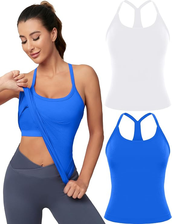 MathCat Workout Tank Tops for Women with Built in Bra, Sleeveless Gym Tops Seamless Racerback Ath... | Amazon (US)