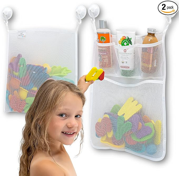 2 x Mesh Bath Toy Organizer + 6 Ultra Strong Hooks – The Perfect Bathtub Toy Holder & Bathroom ... | Amazon (US)