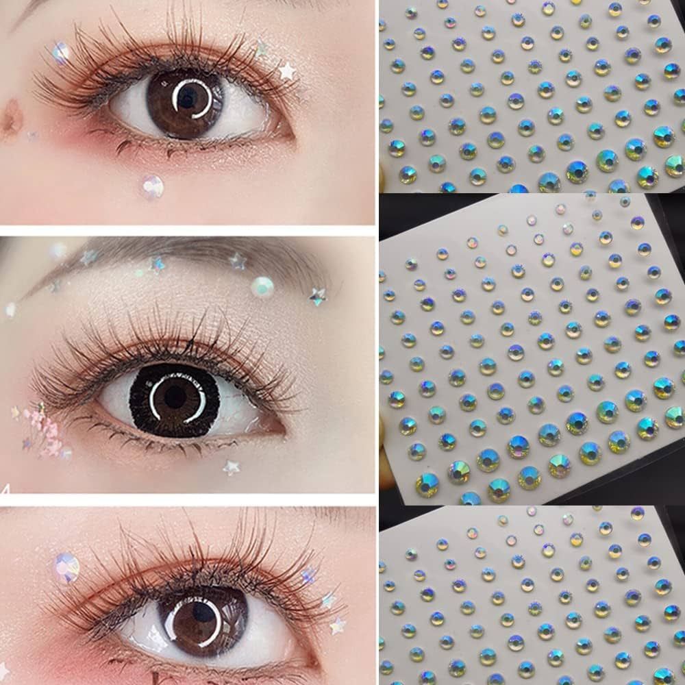 Eye Body Face Gems Jewels Rhinestone Stickers Acrylic Self Adhesive Crystal White AB Makeup Diamo... | Amazon (US)