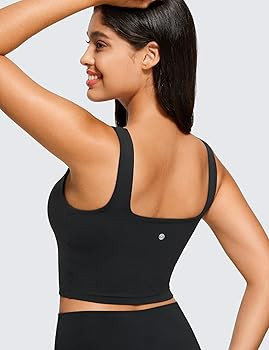 CRZ YOGA Butterluxe Square Neck Crop Tank Tops for Women - Workout Longline Sports Bras Padded Yo... | Amazon (US)