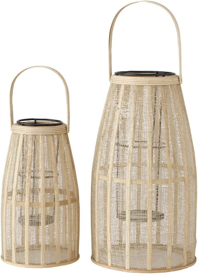 Key West Bamboo Cage Hurricane Lantern, Natural Rattan, Bamboo and Black Metal Frame, Loop Handle... | Amazon (US)