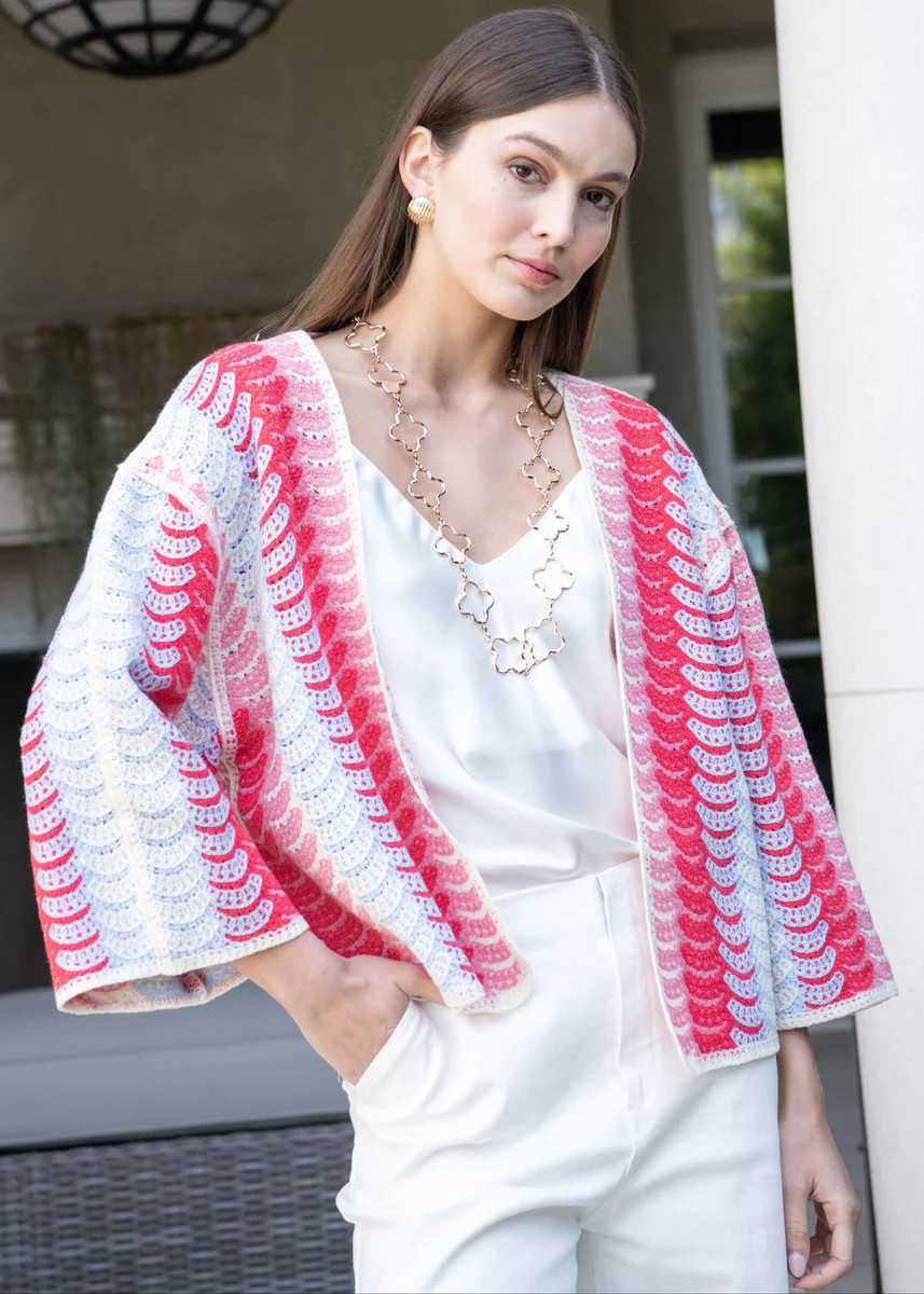 Eileen Open Front Multicolor Knit Cardigan - Red | Benaar La