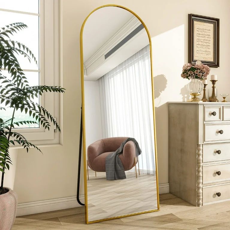 BEAUTYPEAK Arched Full Length Floor Mirror 64"x21.1" Full Body Standing Mirror,Gold | Walmart (US)