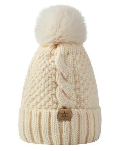 Loiyadn Beanie Hats for Women - Winter Womens Beanie for Cold Weather, Warm Ribbed Knit Cuffed Winter Hat Beige | Amazon (US)