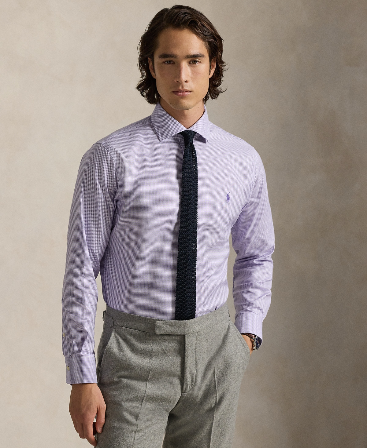 Polo Ralph Lauren Men's Long Sleeve Dress Shirts - White Purple | Macy's