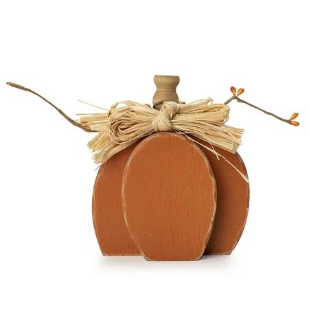 Way to Celebrate Orange Wood Pumpkin with Knob Top; Harvest Decoration, 4.4"x5.1" | Walmart (US)