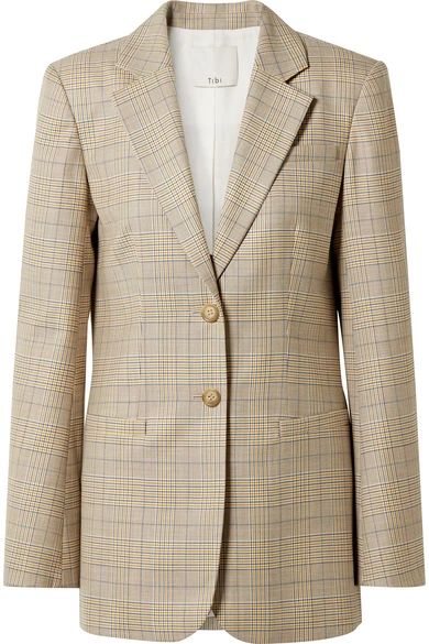 Tibi - Cooper Oversized Prince Of Wales Checked Wool And Silk-blend Blazer - Beige | NET-A-PORTER (US)