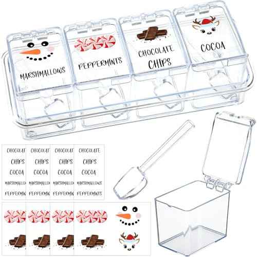 Hushee Christmas Hot Cocoa Bar Supplies Hot Chocolate Bar Containers 4-Cell Clear Acrylic Seasoning Spice Box with Cover and Spoon Xmas Cocoa Chocolate Chips Marshmallows Peppermints Storage Container | Amazon (US)