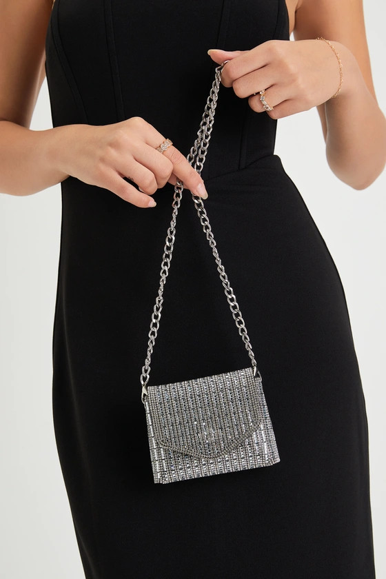 Sparkling Perfection Silver Rhinestone Crossbody Mini Bag | Lulus (US)