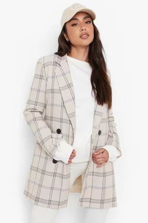 Tonal Check Double Breasted Longline Blazer | Boohoo.com (US & CA)