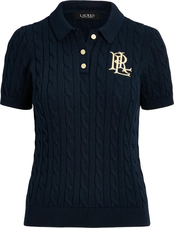 Embroidered Cable Cotton Polo Sweater | Nordstrom