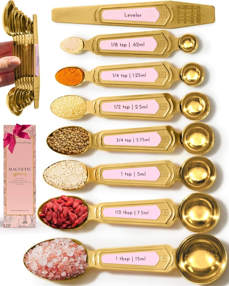 Pink and Gold Magnetic Measuring Spoons Set of 8 - Featuring Upgraded Style, Dual-Sided, Stackabl... | Amazon (US)