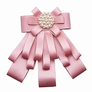 Wcysin Rhinestone Pre-Tied Ribbon Brooch Bow Tie Pin Collar Bow for Women Girls | Amazon (US)