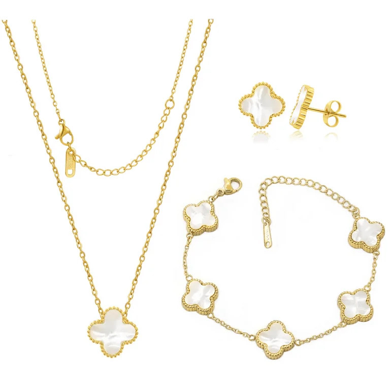 BLUEW Four Leaf Lucky Clover Jewelry Set, Pendant Necklace, Earrings, Bracelet for Women, 18K Gol... | Walmart (US)