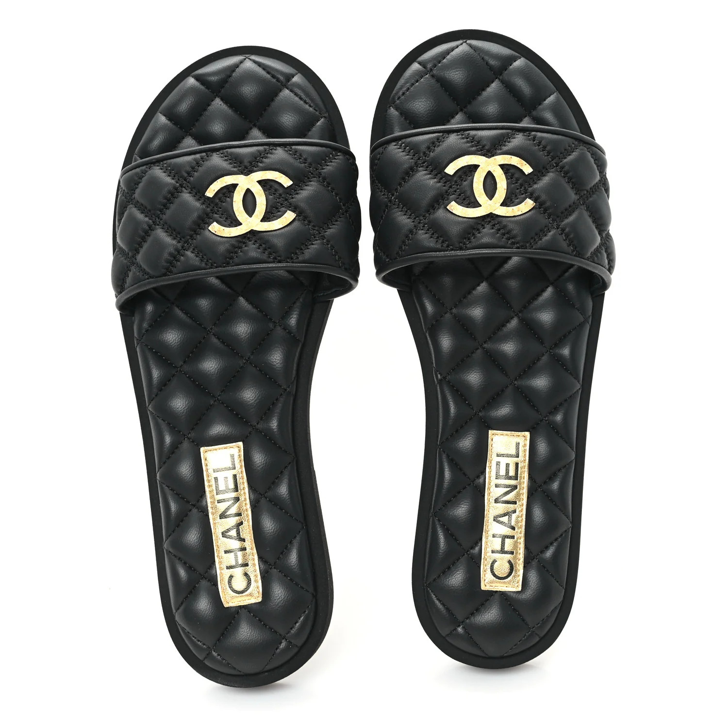 Lambskin Quilted Textured CC Mules Sandals 38.5 Black | FASHIONPHILE (US)