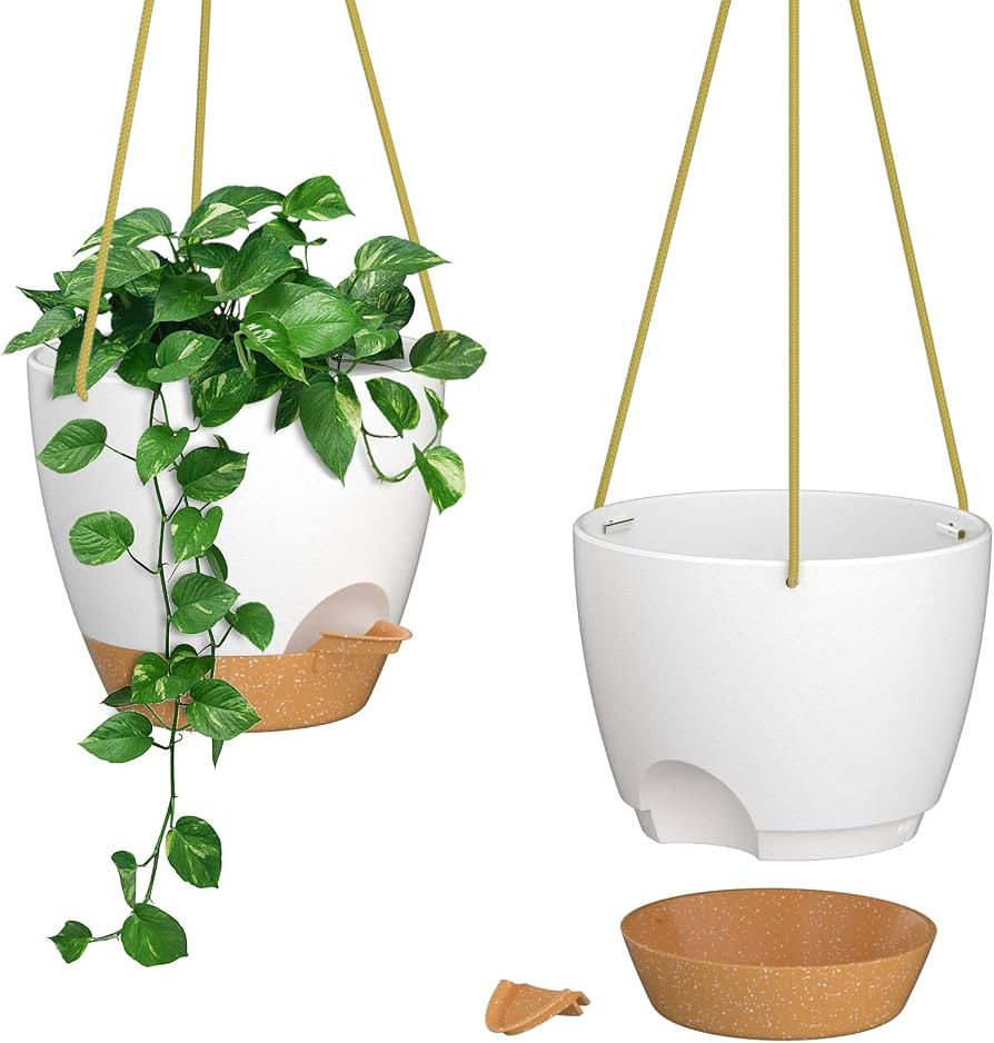 ZMTECH 8 Inch Hanging Planters for Indoor Outdoor Plants, 2 Pack Self Watering Hanging Plant Pots... | Amazon (US)