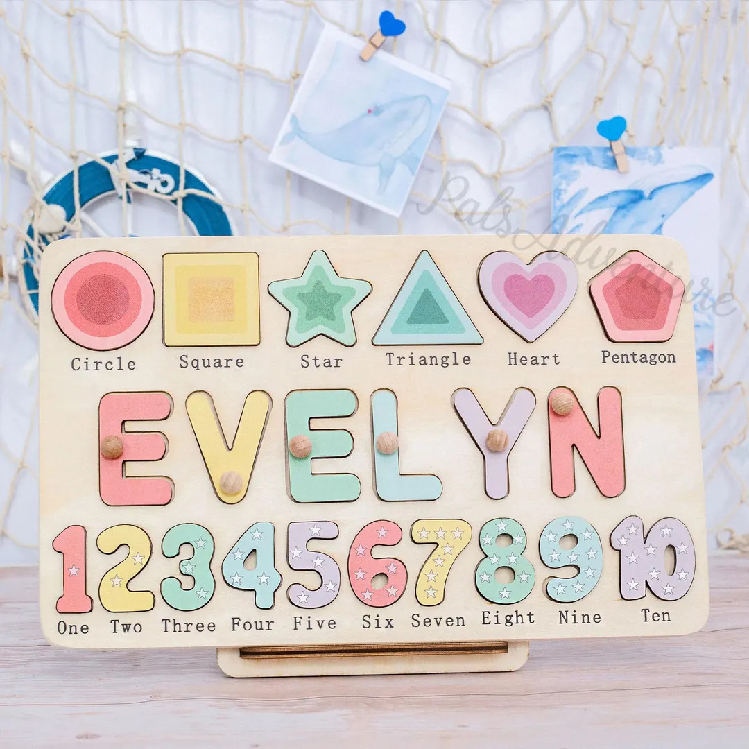 Custom Handmade Name Puzzle With Geometry, Wood Toy, Personalized Birthday Gift for Kids, Christm... | Etsy (US)