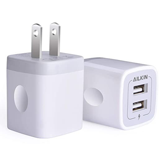 USB Wall Charger, Charger Adapter, AILKIN 2-Pack 2.1A Dual Port Quick Charger Plug Cube for iPhon... | Amazon (US)
