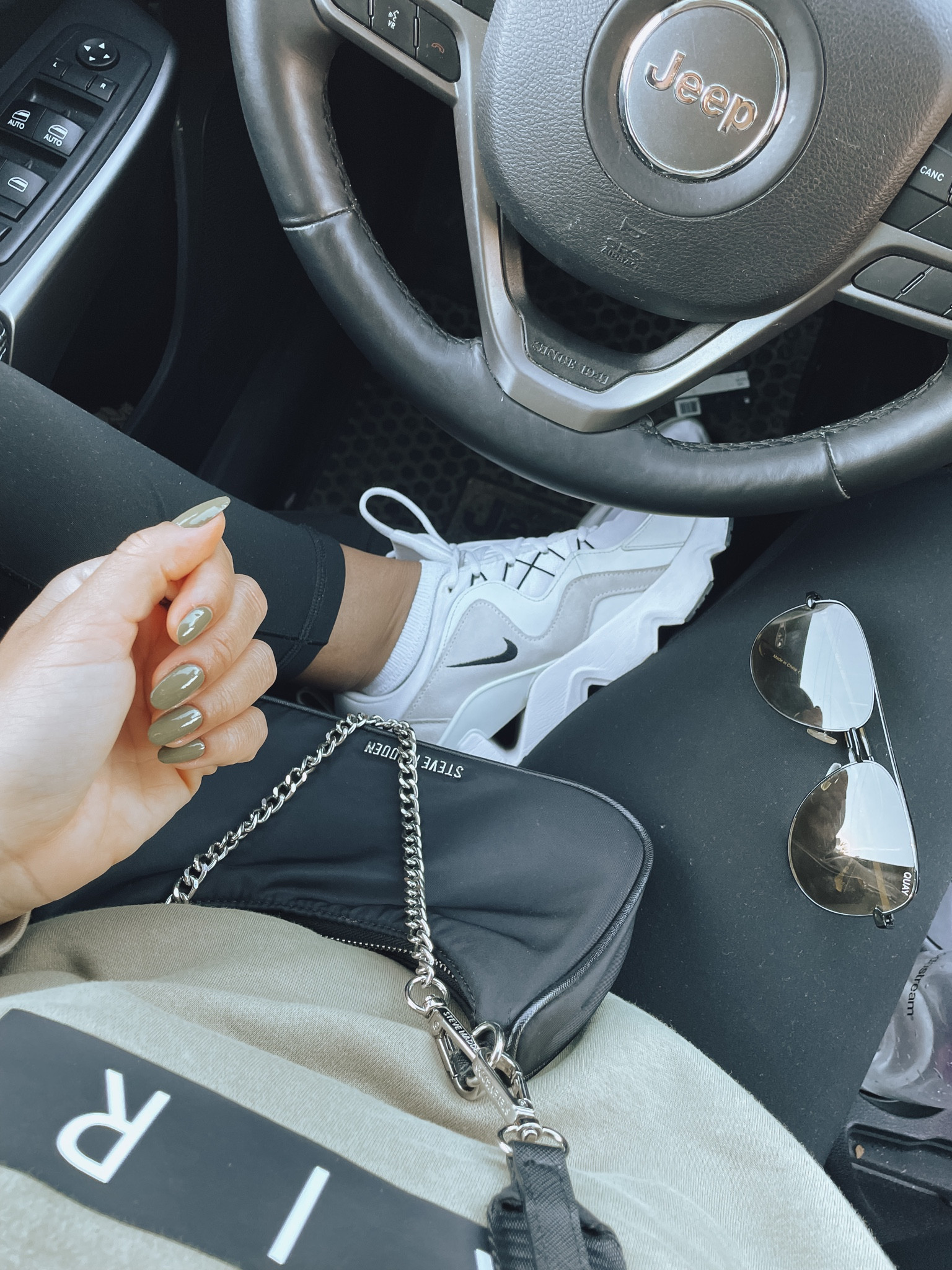 The green detail perfect for fall. Green nails, green sunnies, green Nike sweater. Tied together with Steve Madden and a good pair of sneaks

#LTKcurves #LTKstyletip #LTKfit